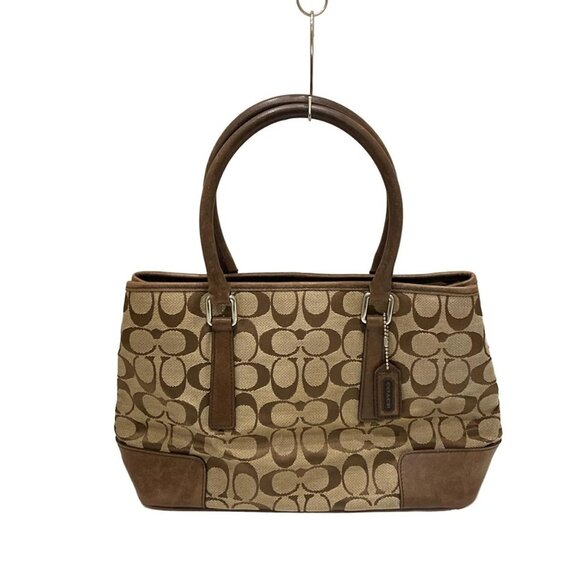 Auth COACH Signature Small Carryall 6089 Khaki Dark Brown Jacquard Leather - Picture 2 of 9